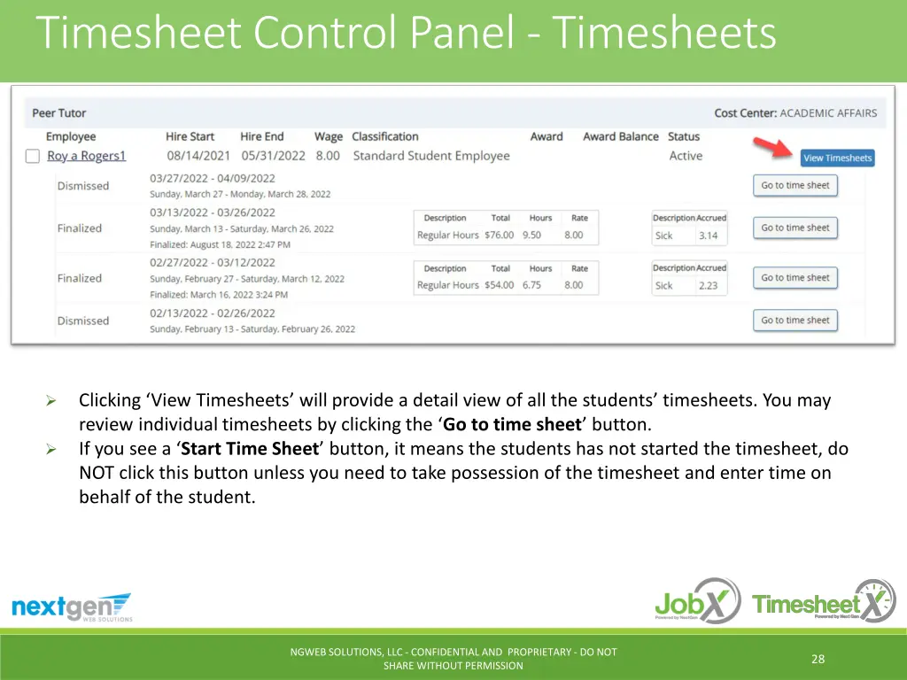 timesheet control panel timesheets