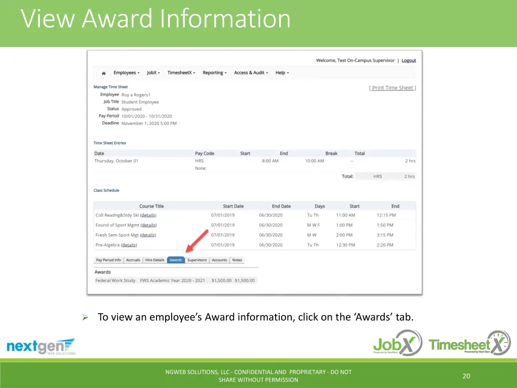 view award information