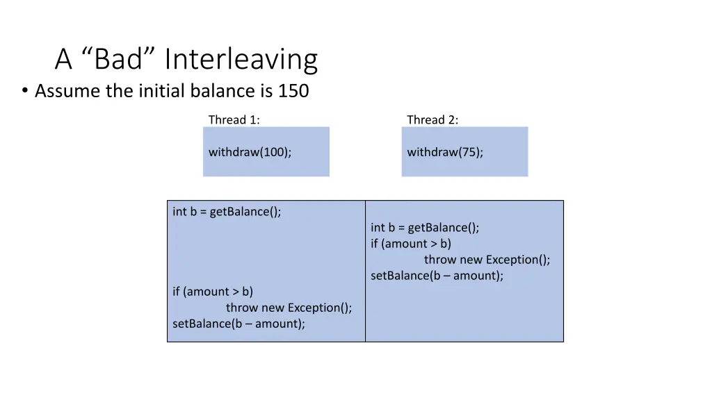 a bad interleaving assume the initial balance