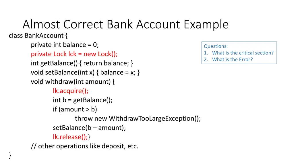 almost correct bank account example class