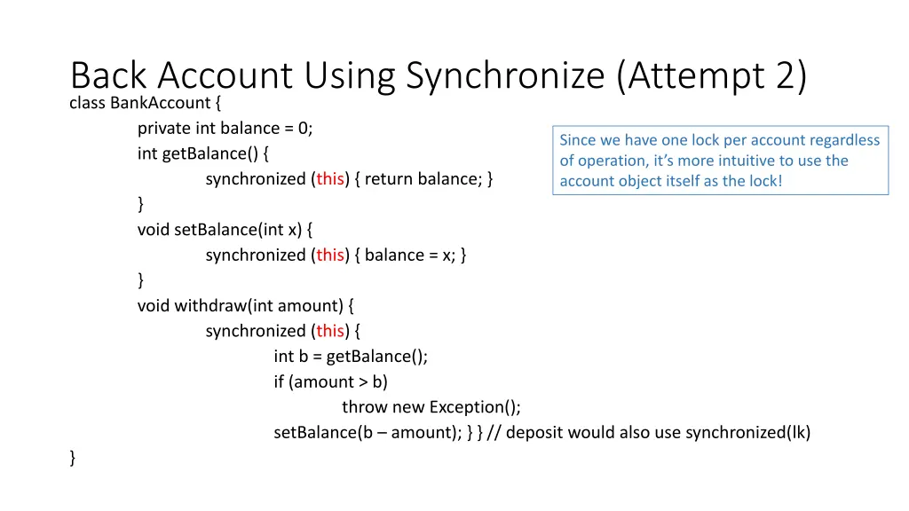 back account using synchronize attempt 2 class