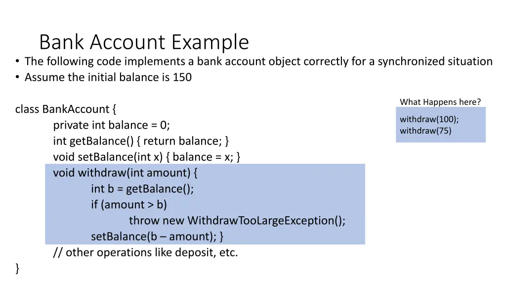 bank account example the following code