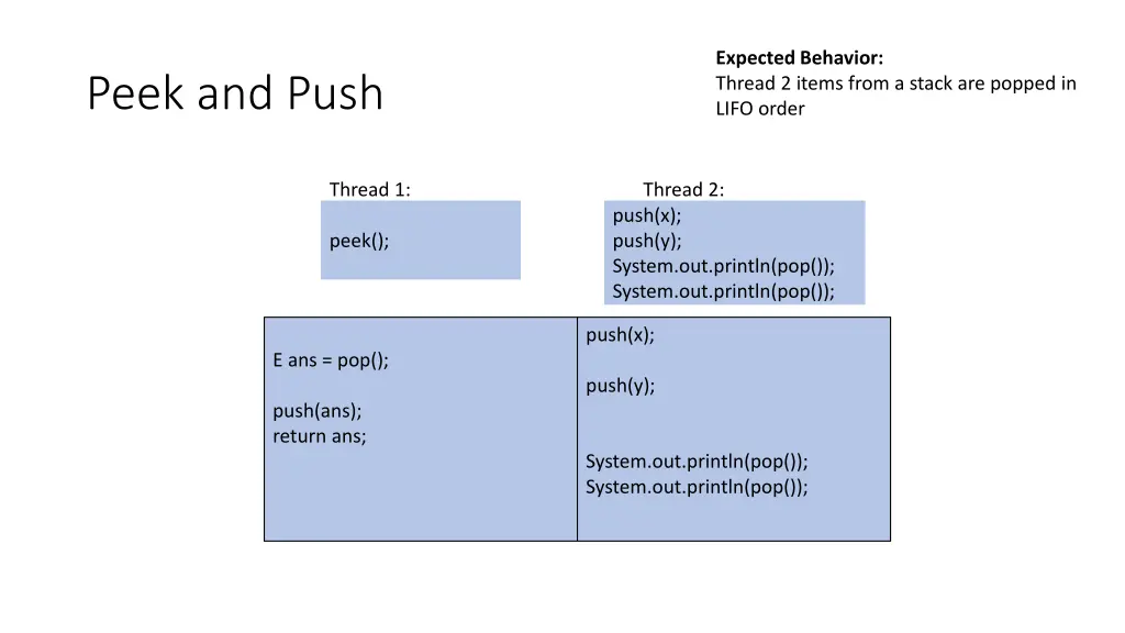 expected behavior thread 2 items from a stack 1