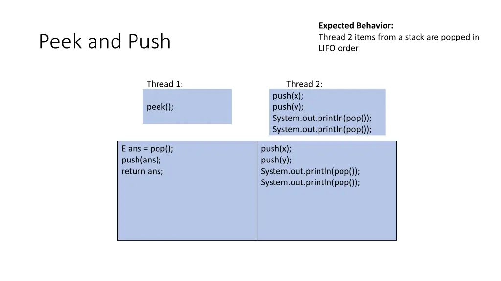 expected behavior thread 2 items from a stack