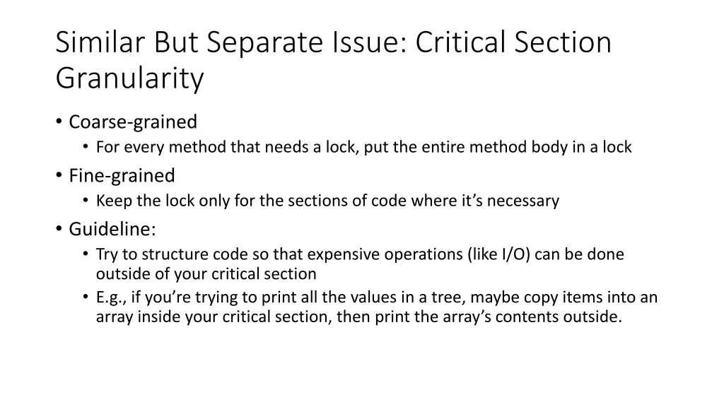 similar but separate issue critical section