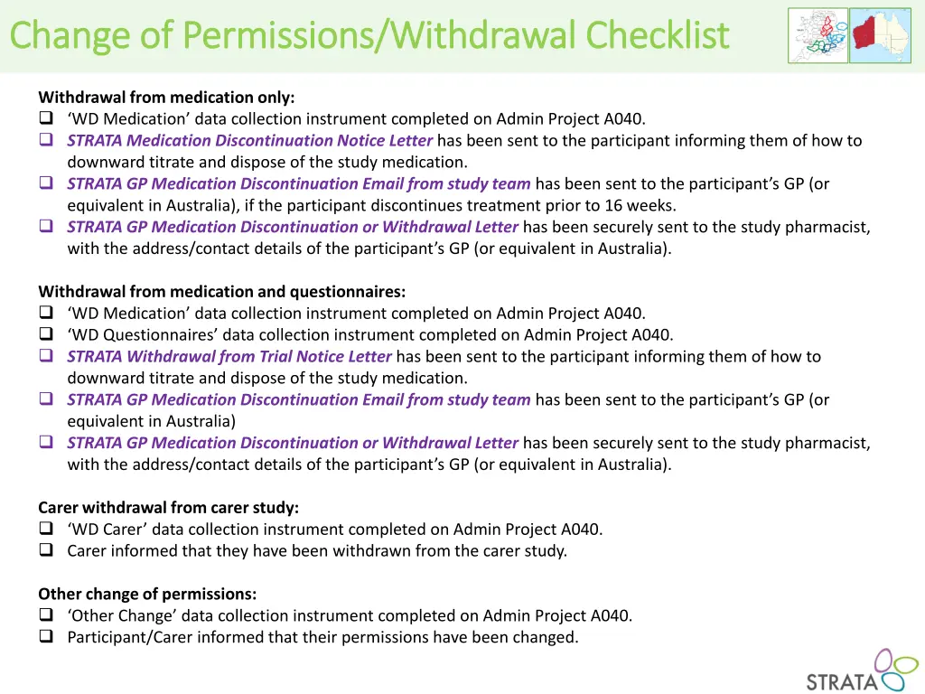 change of permissions withdrawal checklist change