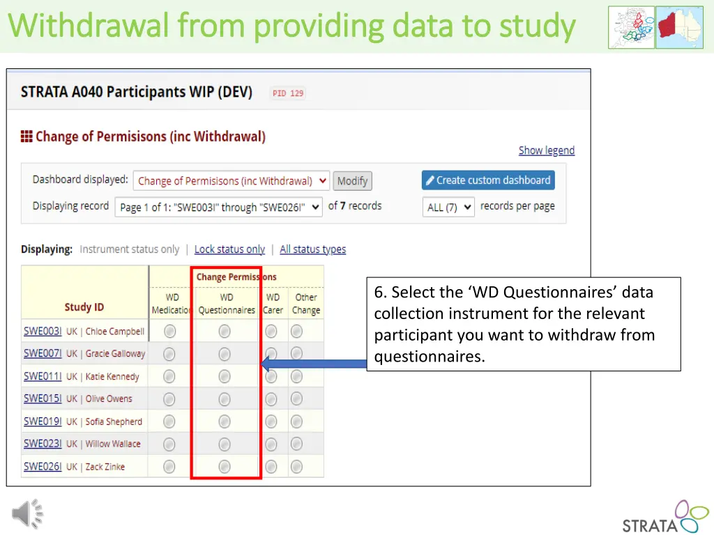 withdrawal from providing data to study 2