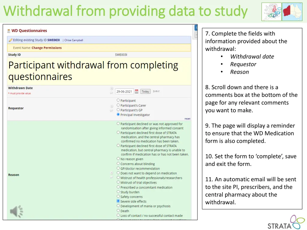 withdrawal from providing data to study 3