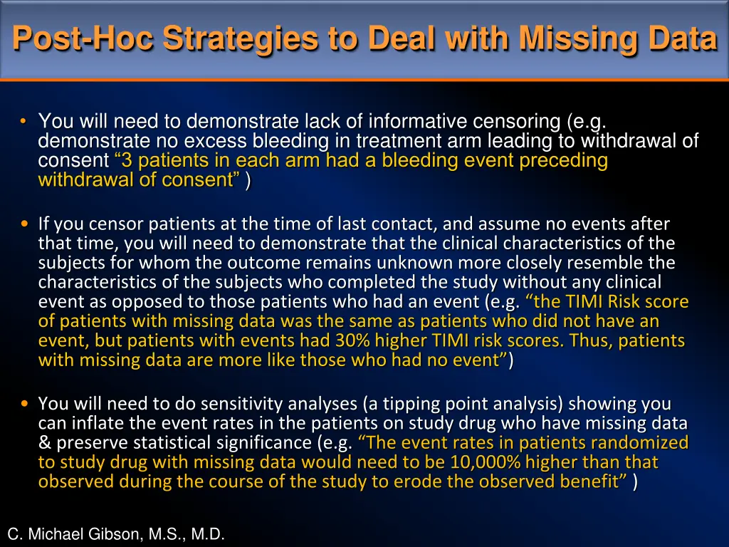 post hoc strategies to deal with missing data