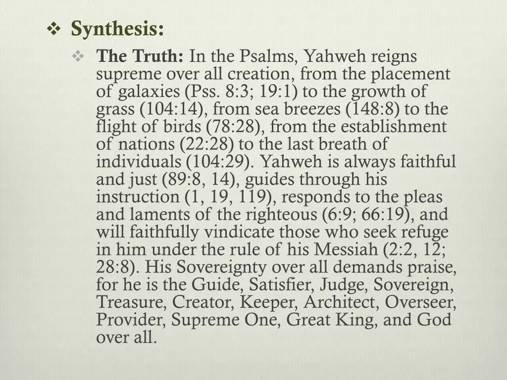 synthesis the truth in the psalms yahweh reigns