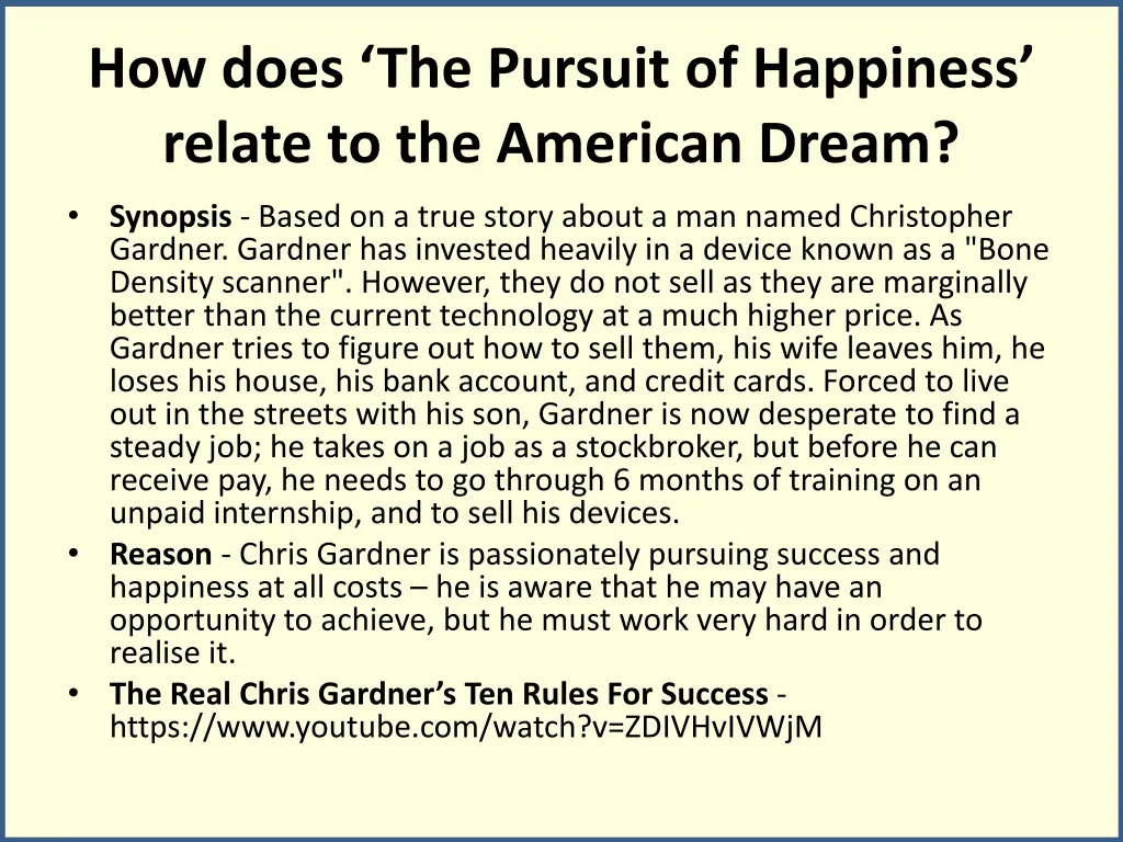 how does the pursuit of happiness relate