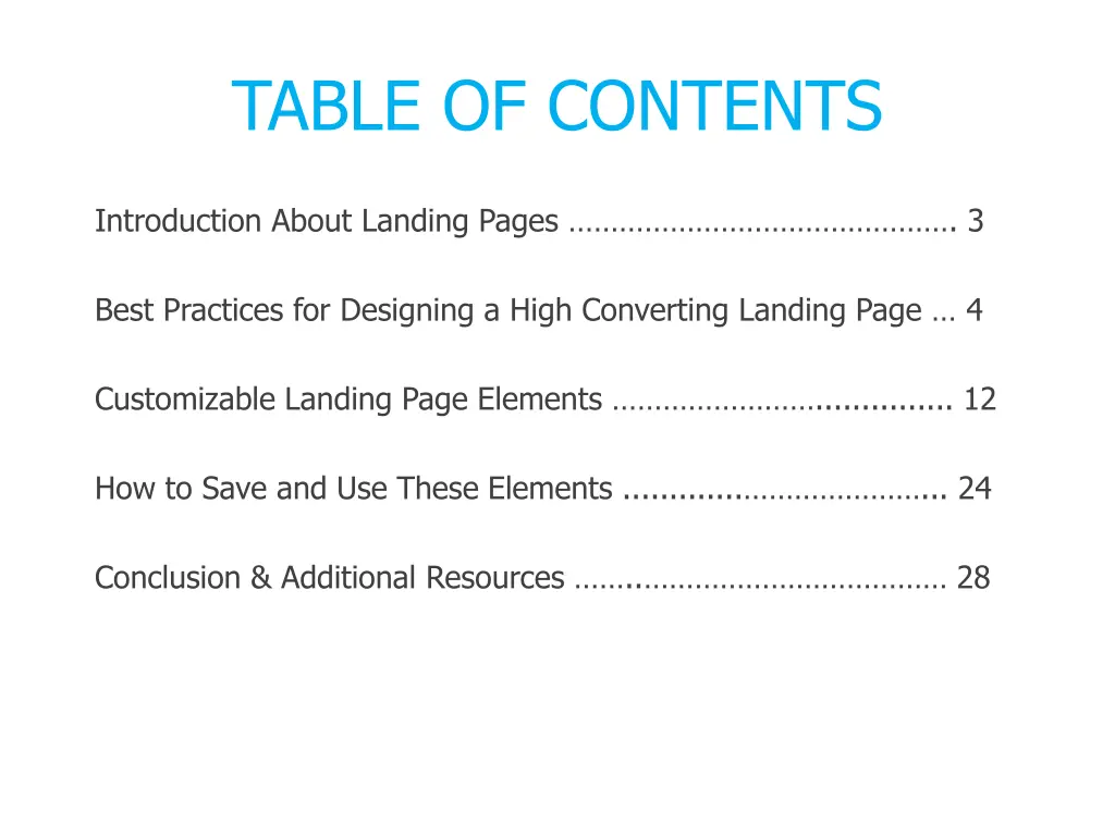 table of contents