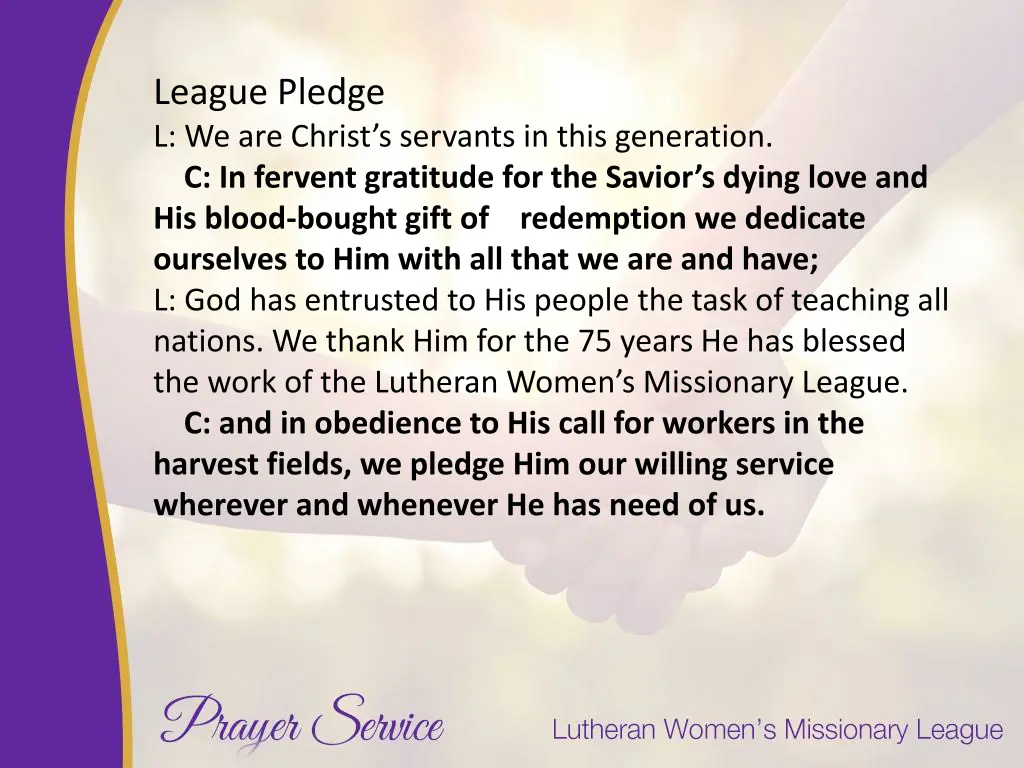 league pledge l we are christ s servants in this