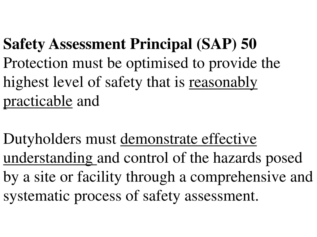 safety assessment principal sap 50 protection