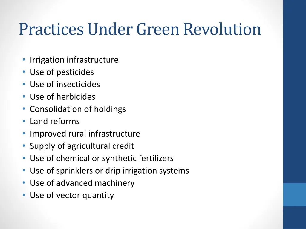 practices under green revolution