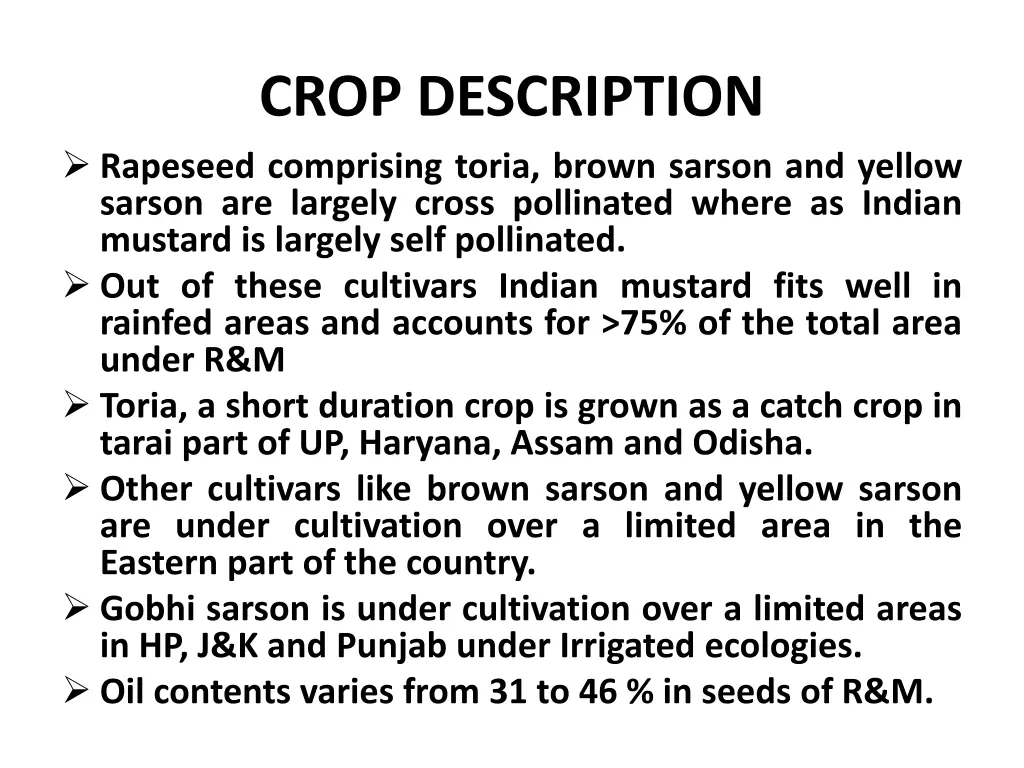 crop description rapeseed comprising toria brown