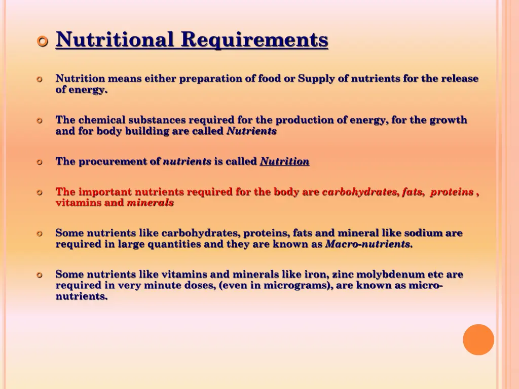 nutritional requirements 1