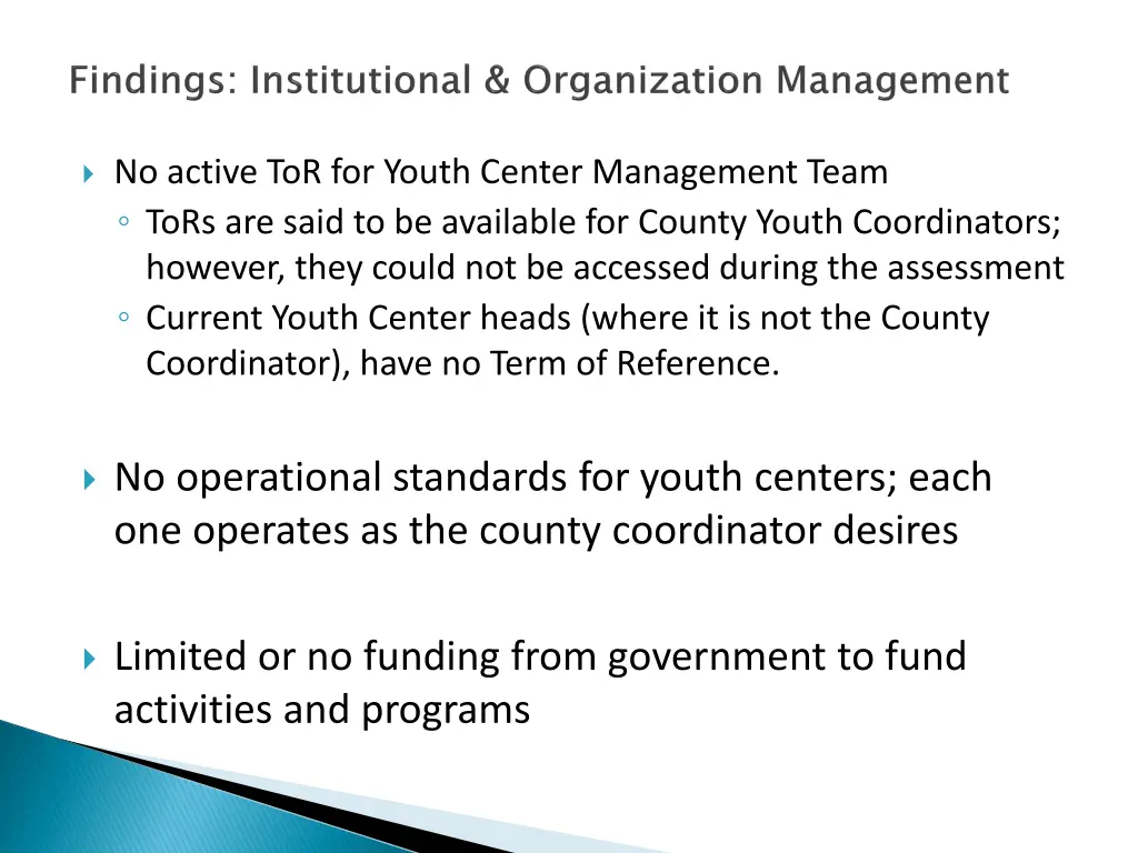 no active tor for youth center management team