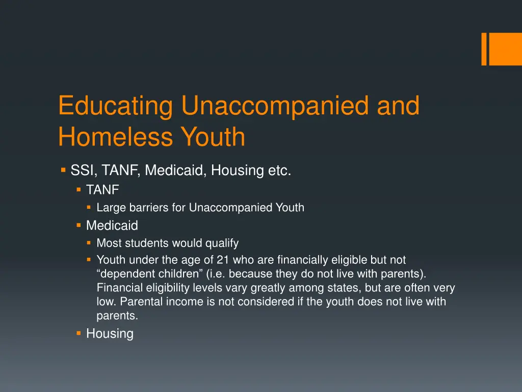 educating unaccompanied and homeless youth 35