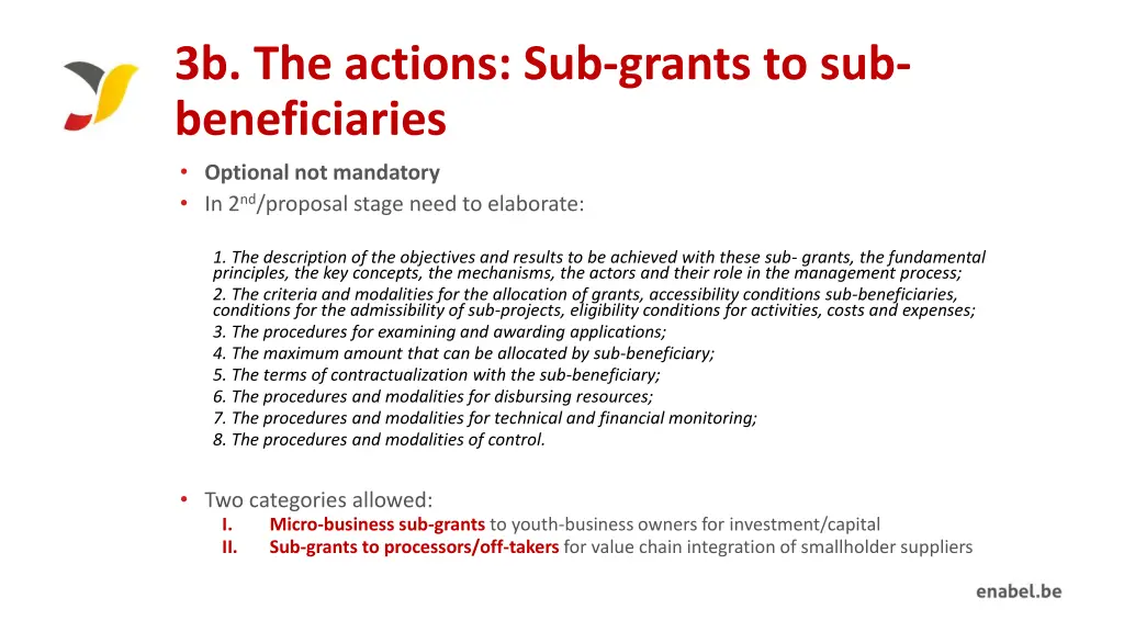 3b the actions sub grants to sub beneficiaries