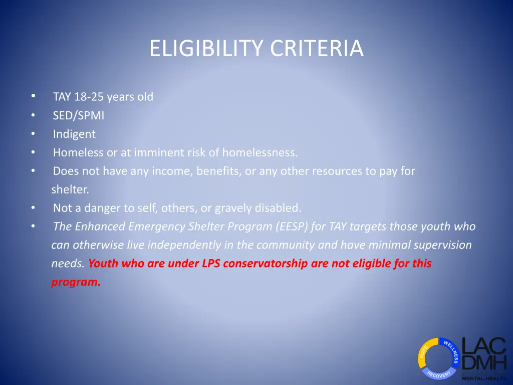 eligibility criteria