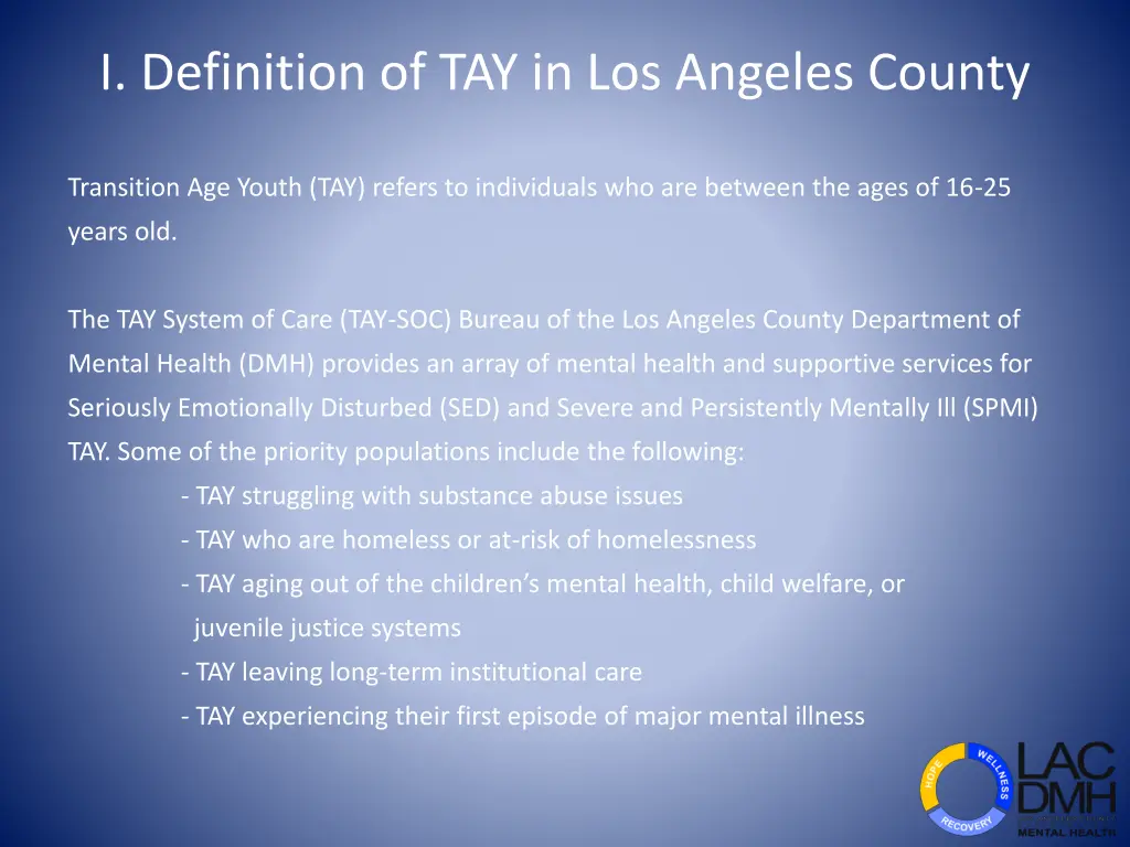 i definition of tay in los angeles county