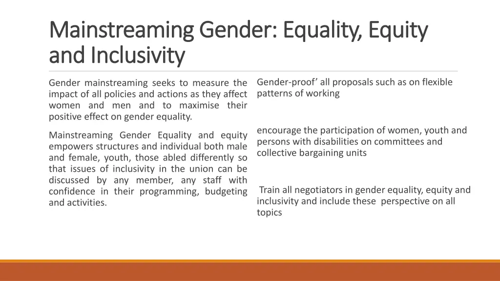 mainstreaming gender equality equity