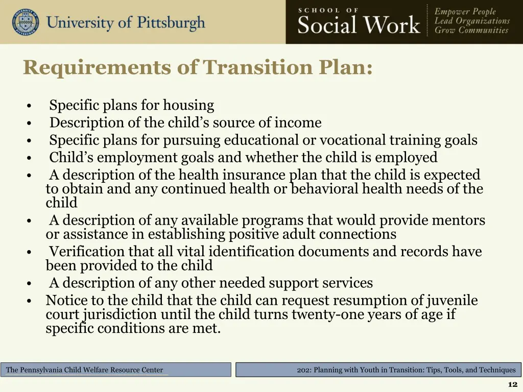 requirements of transition plan