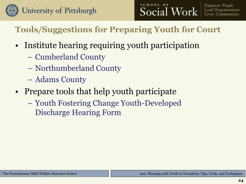 tools suggestions for preparing youth for court