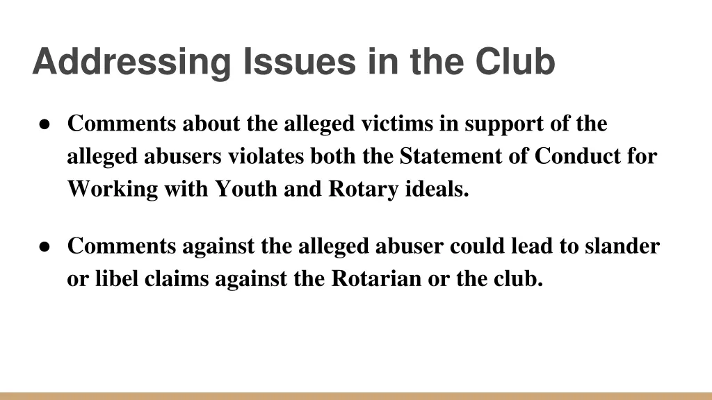 addressing issues in the club 1