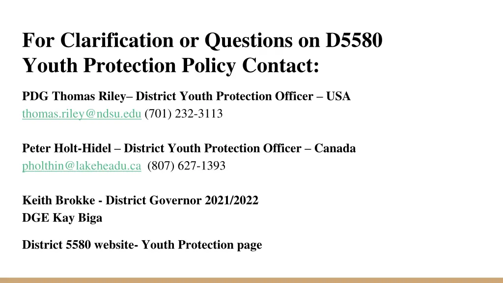 for clarification or questions on d5580 youth