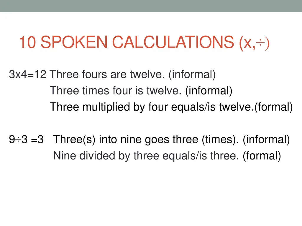 10 spoken calculations x