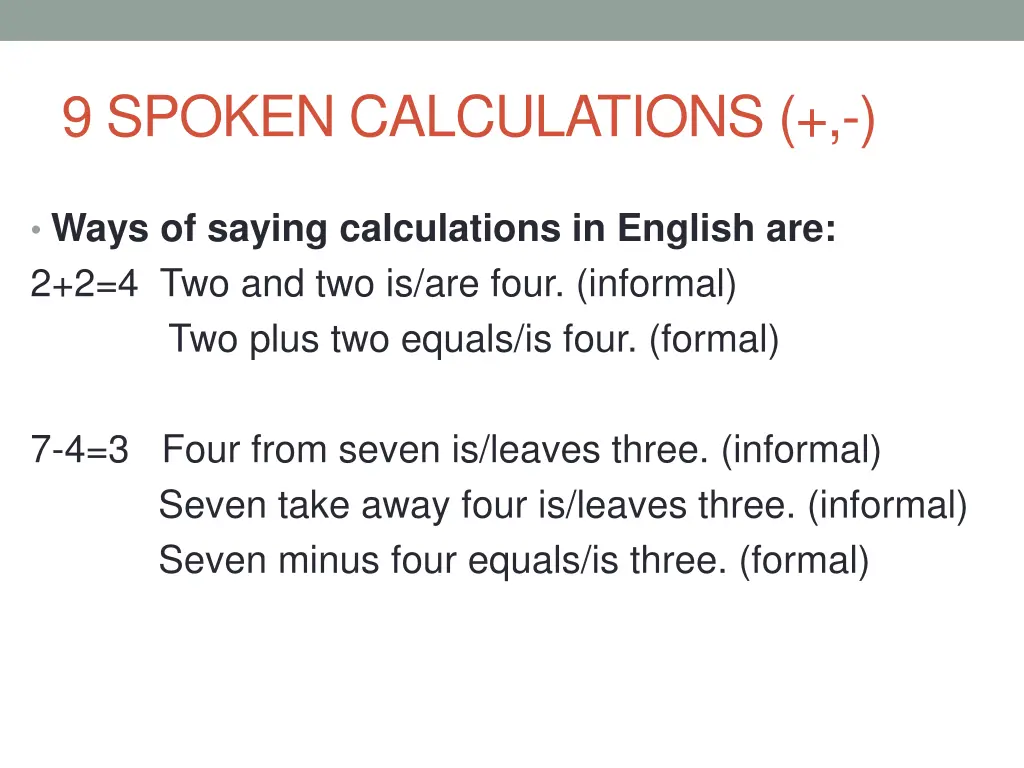 9 spoken calculations