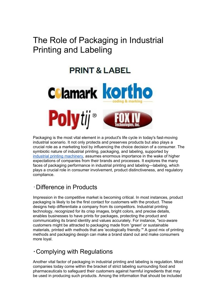 the role of packaging in industrial printing