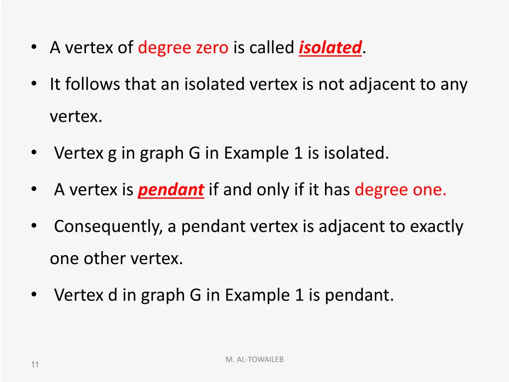 a vertex of degree zero is called isolated