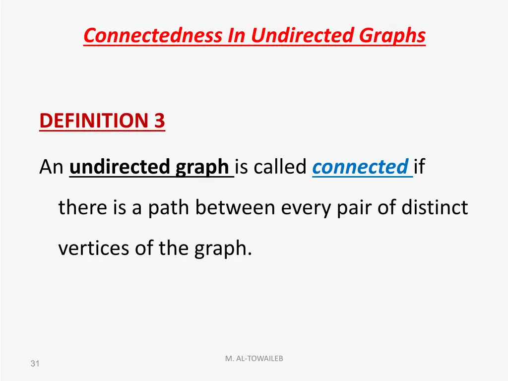 connectedness in undirected graphs