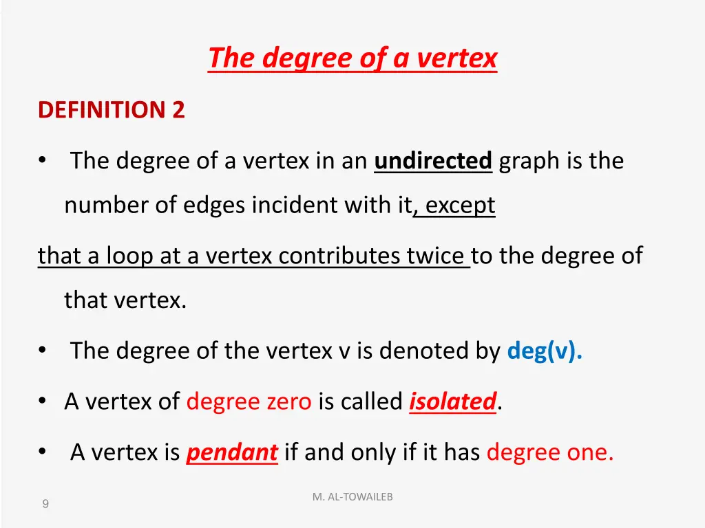 the degree of a vertex