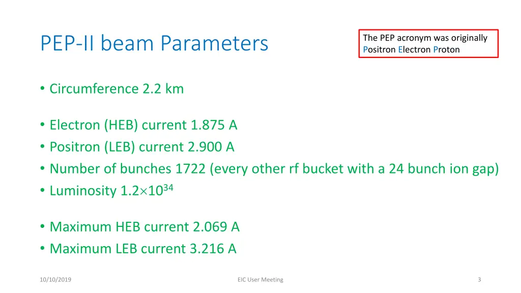 pep ii beam parameters