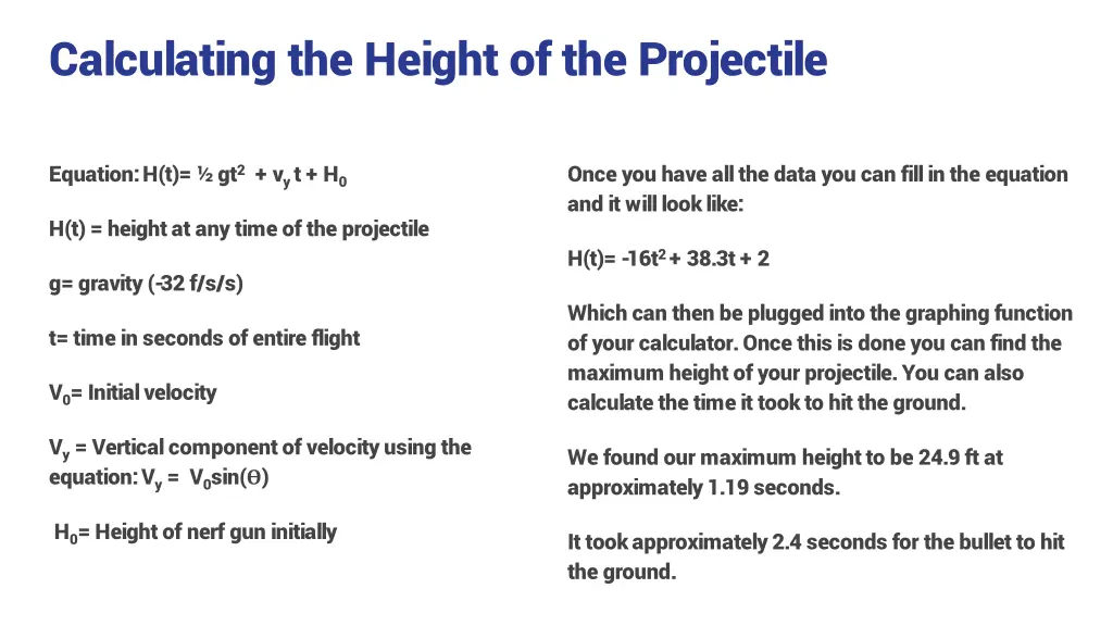 calculating the height of the projectile