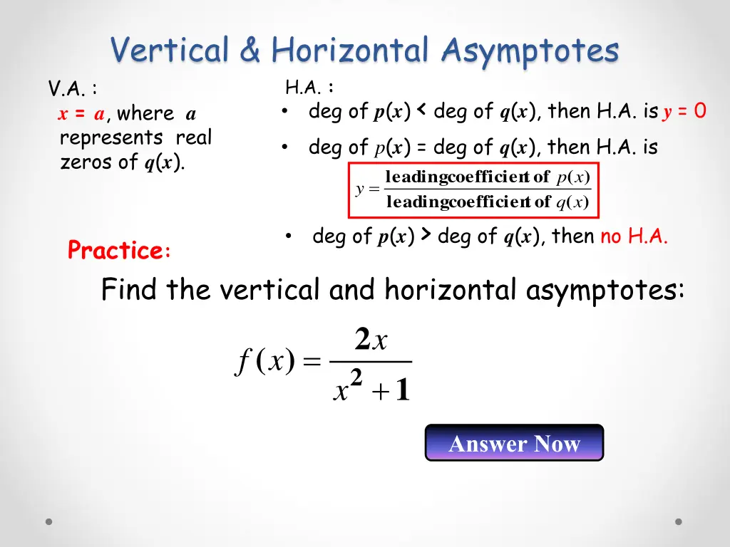 vertical horizontal asymptotes h a 2