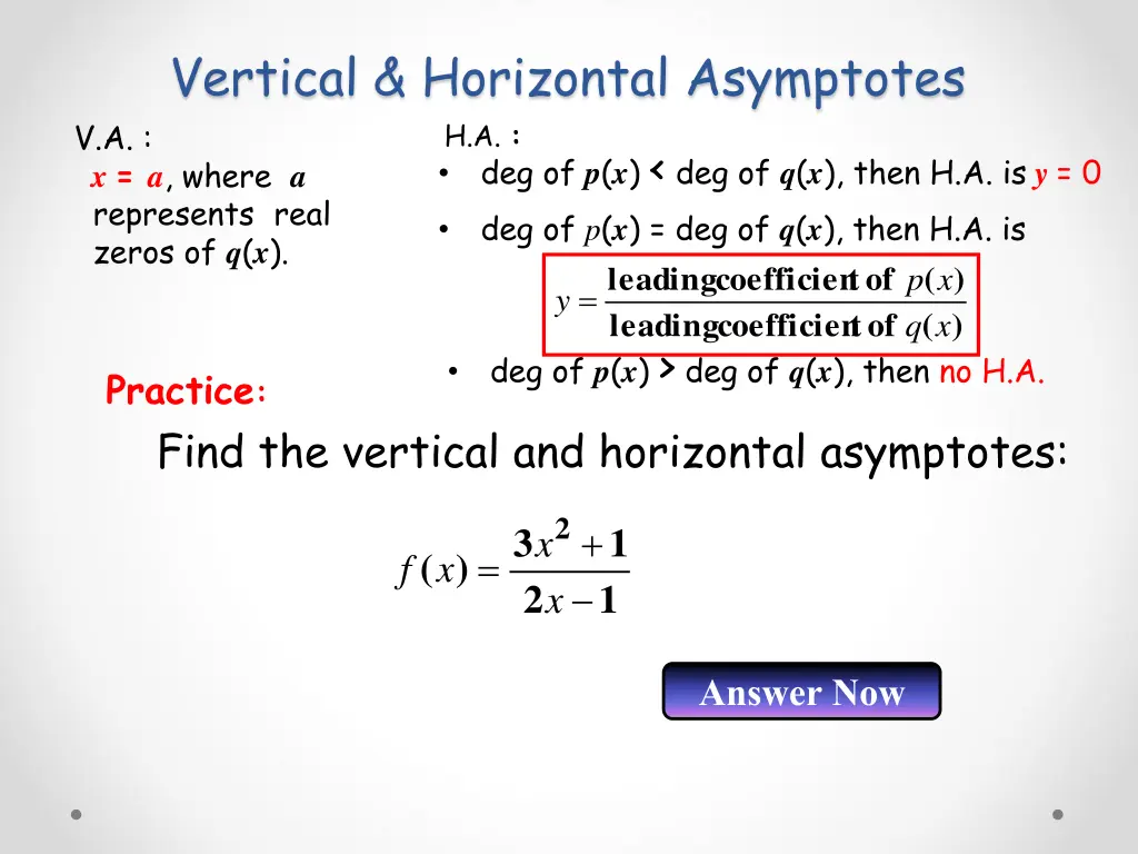 vertical horizontal asymptotes h a