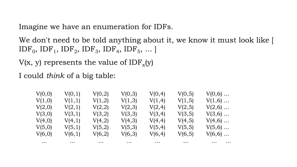 imagine we have an enumeration for idfs