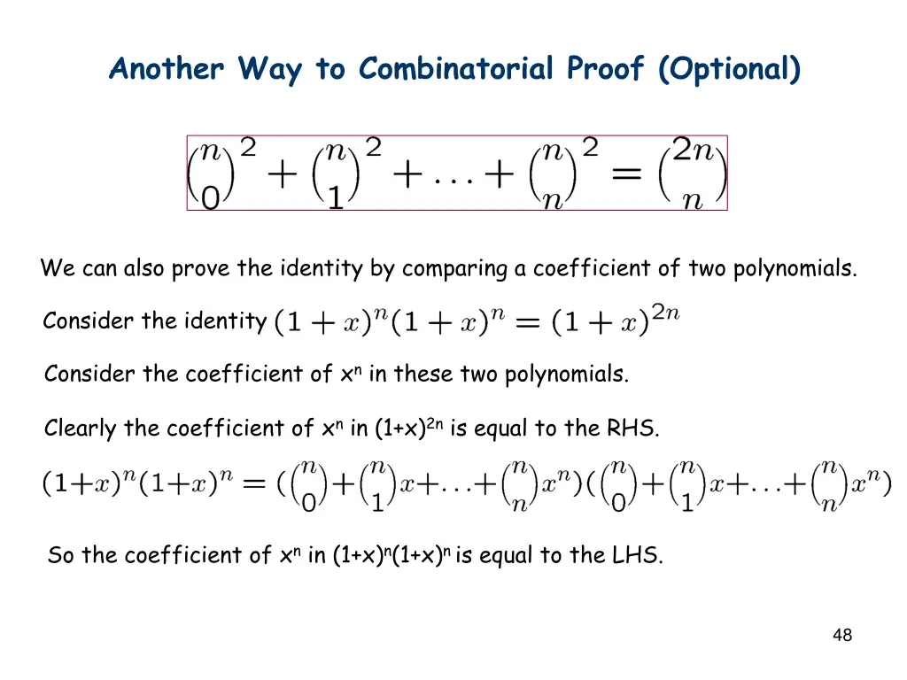 another way to combinatorial proof optional