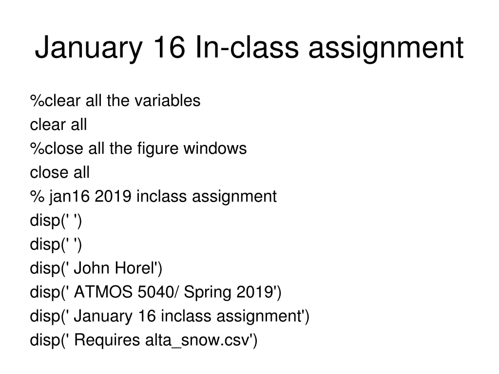 january 16 in class assignment