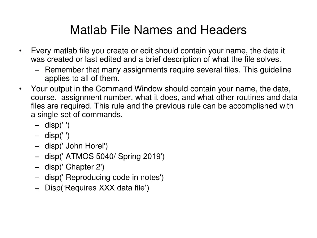 matlab file names and headers