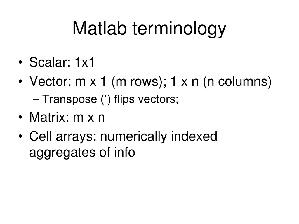 matlab terminology