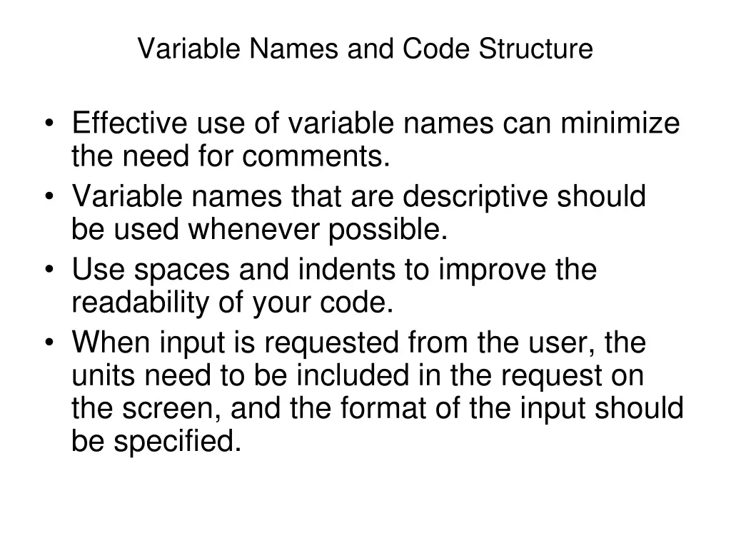 variable names and code structure