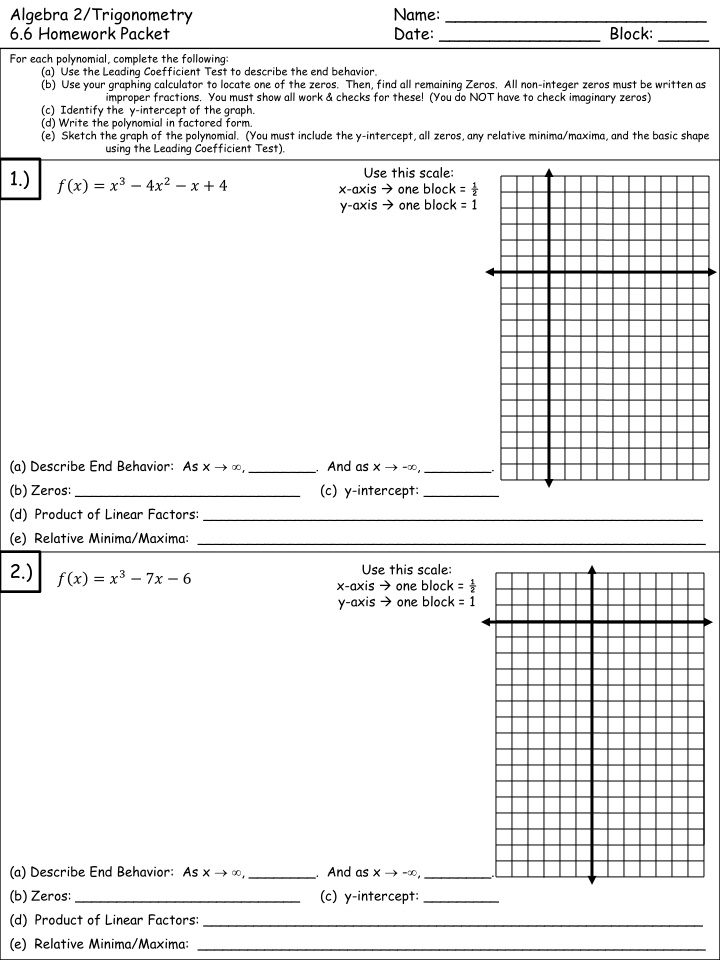 algebra 2 trigonometry 6 6 homework packet