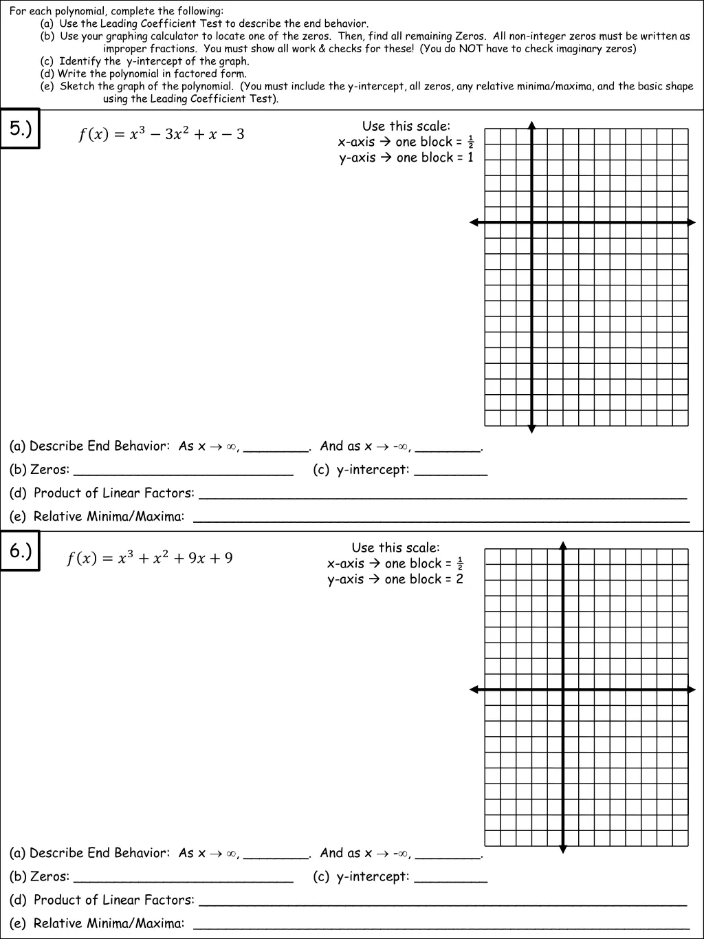 for each polynomial complete the following 1