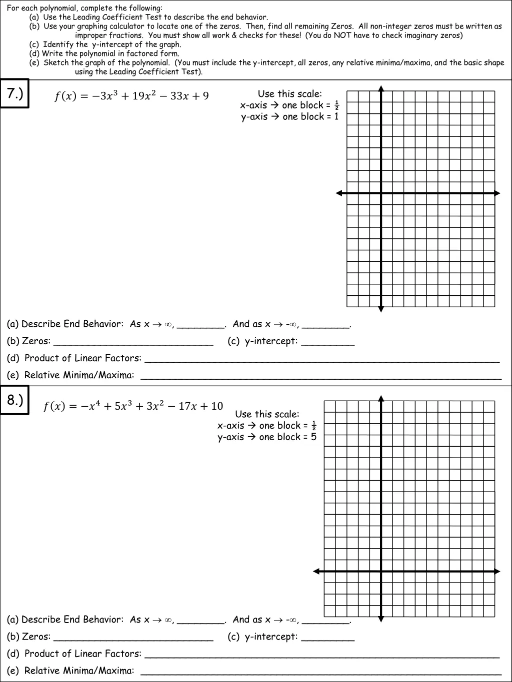 for each polynomial complete the following 2